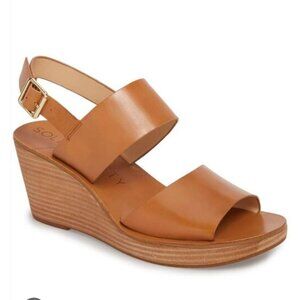 Sole Society Pavlina Leather Wedge Sandals Women 9 M Tan Brown